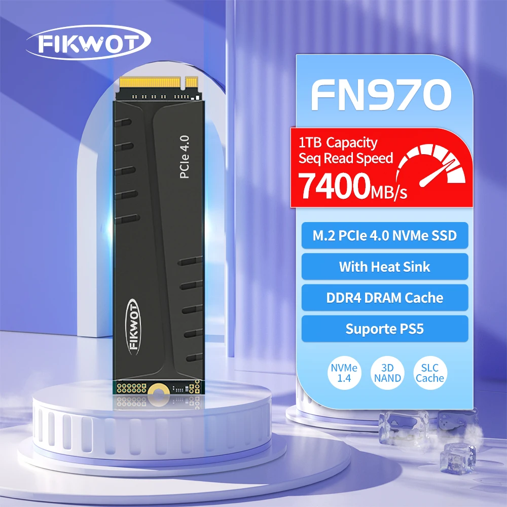 Твърд диск Fikwot Fn970 7400mb/s 1 Tb и 2 Tb Pcie4.0x4 M. 2 Ssd Nvme с  радиатор 1 Gb Dram кеш вътрешен твърд диск за десктоп Ps5 отстъпка